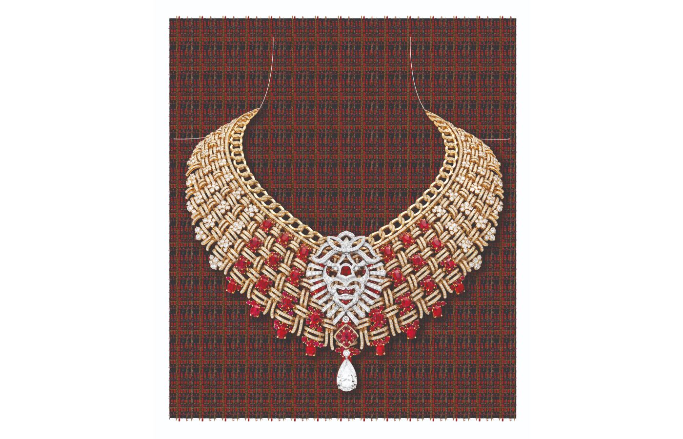 Concept artwork of the Chanel Tweed Royal necklace from the Tweed Lion set of the Tweed de Chanel High Jewellery Collection