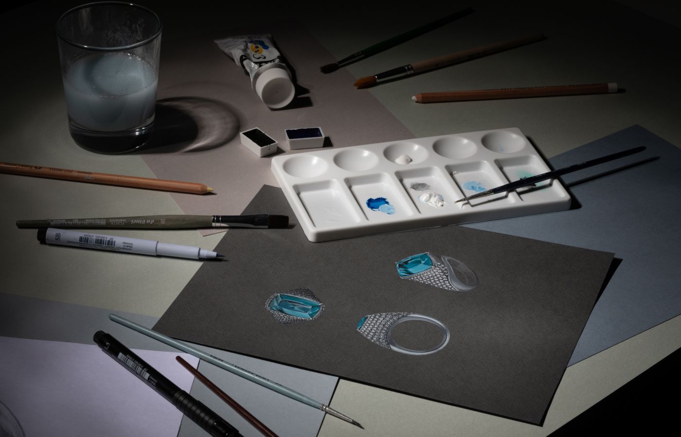Gouache painting of a Parure Atelier High Jewellery ring