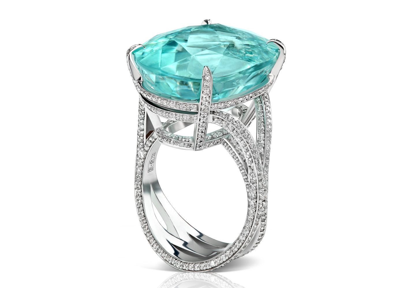 Parure Atelier High Jewellery ring featuring a 23.90-ct Paraiba tourmaline and diamonds