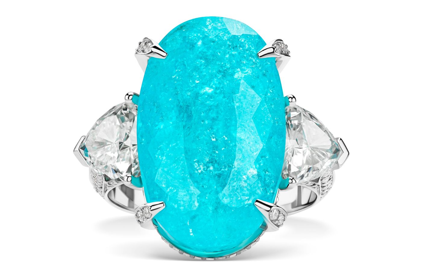   Parure Atelier High Jewellery ring featuring a 15.33-ct Brazilian Neon Paraiba tourmaline and diamonds