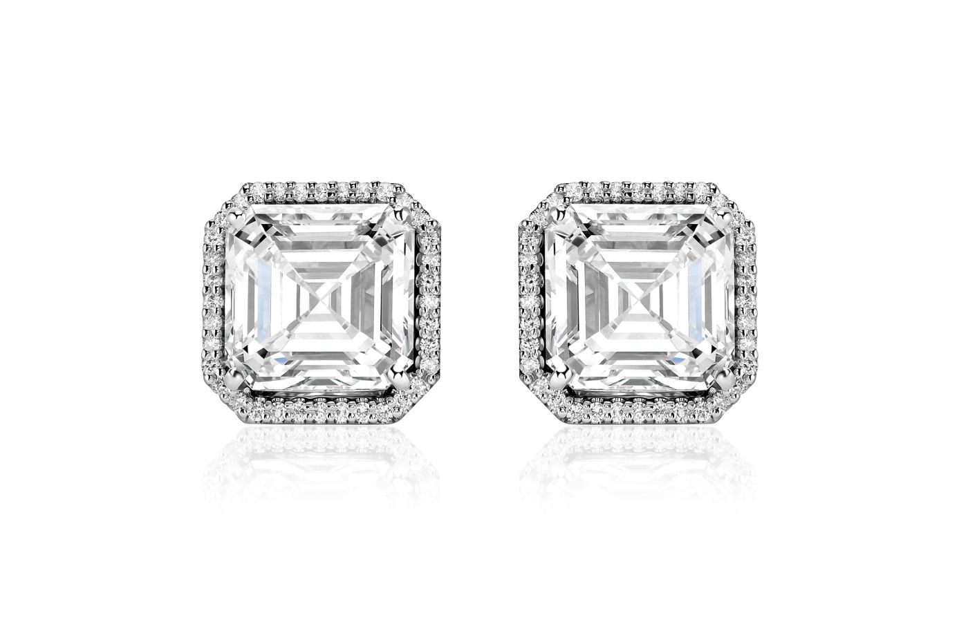  Parure Atelier High Jewellery studs featuring 5.24-ct and 5.02-ct asscher-cut diamonds as well as removable diamond stud jackets 