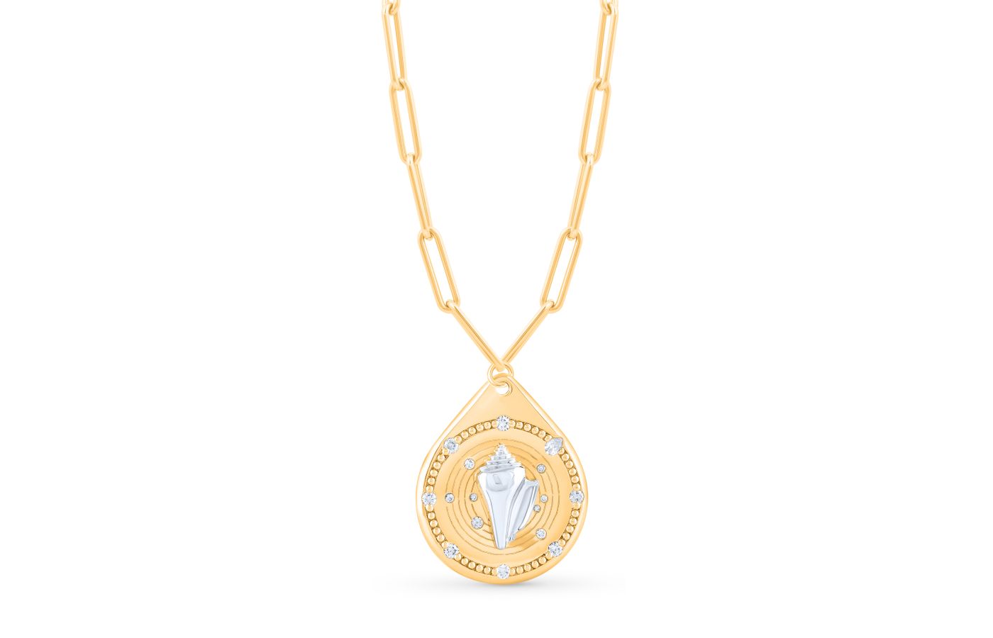  HARAKH Drops of JOY charm in 18k yellow gold and diamonds, featuring a conch shell to promote self-awareness