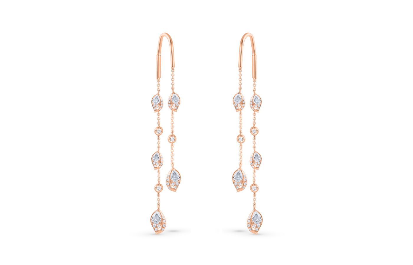  HARAKH Frangipani threaded earrings in 18k rose gold and set with diamonds 