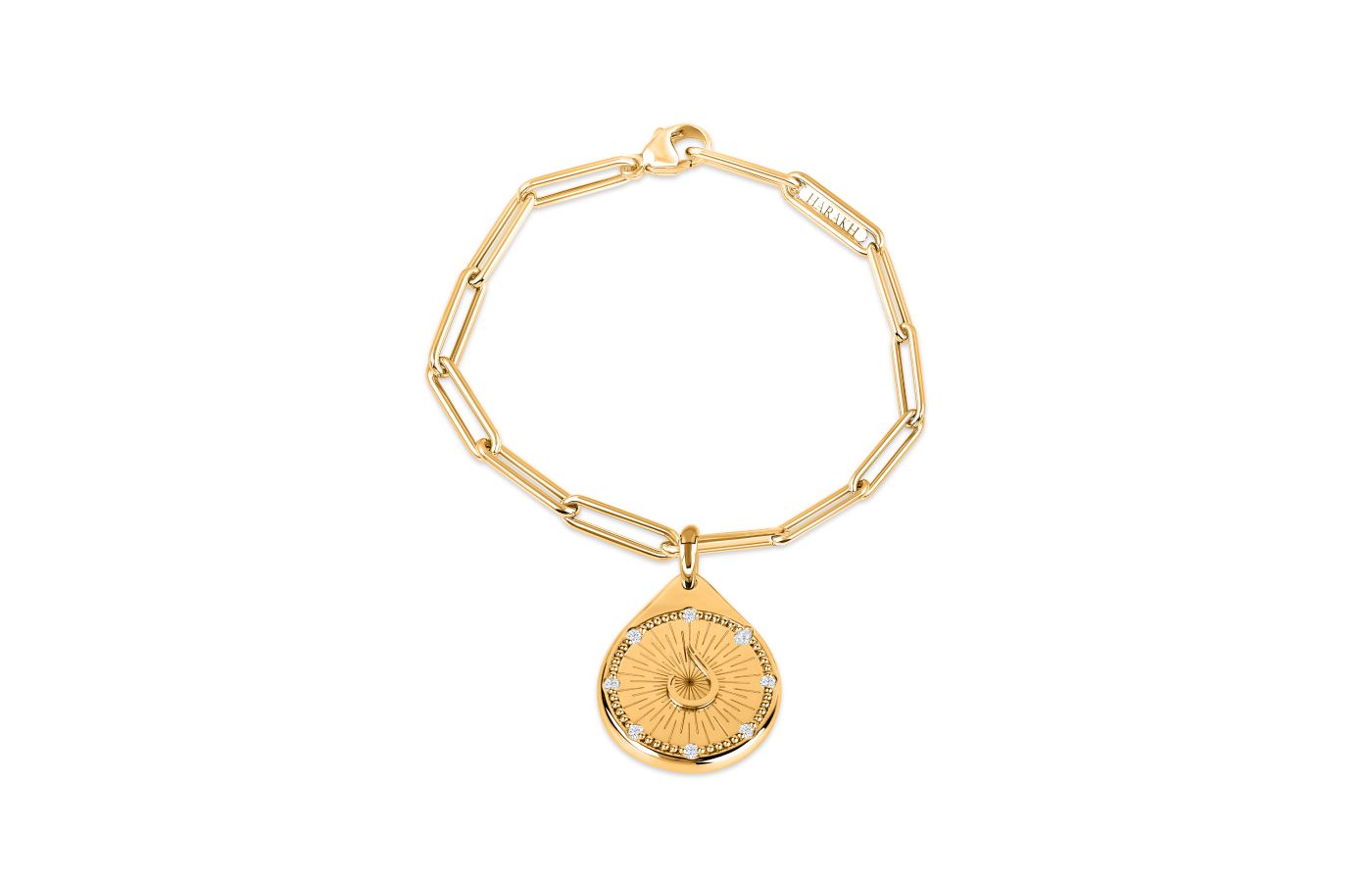  HARAKH Drops of JOY charm in 18k yellow gold and diamonds, featuring the Harakh brand logo