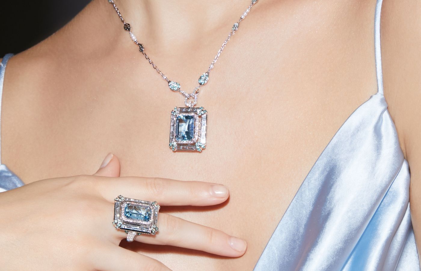  Sunita Nahata jewels from the second edition of the Blue Planet collection, set with Santa Maria aquamarines and diamonds in 18k white gold