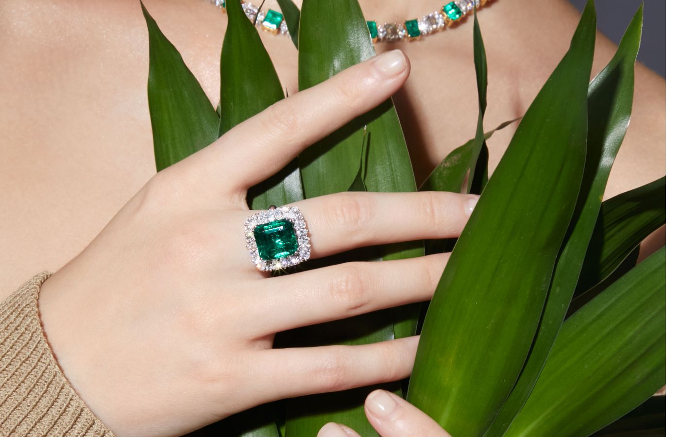 Sunita Nahata Colombian emerald and diamond jewellery creations, including a ring and necklace
