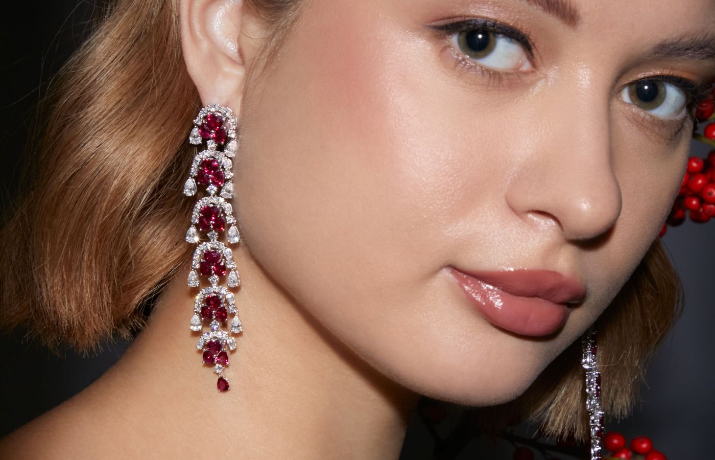  Sunita Nahata Drops of Love ruby and diamond earrings in 18k white gold 