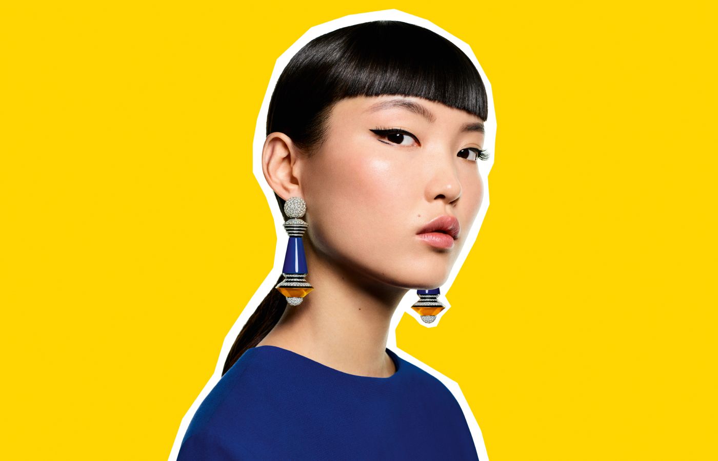Earring version of the Boucheron Pull Me clothing jewels (in the tradition of multi-wear) with citrines, onyx, cacholongs and diamonds, decorated with lacquer in white and yellow gold and titanium, from the More is More High Jewellery collection