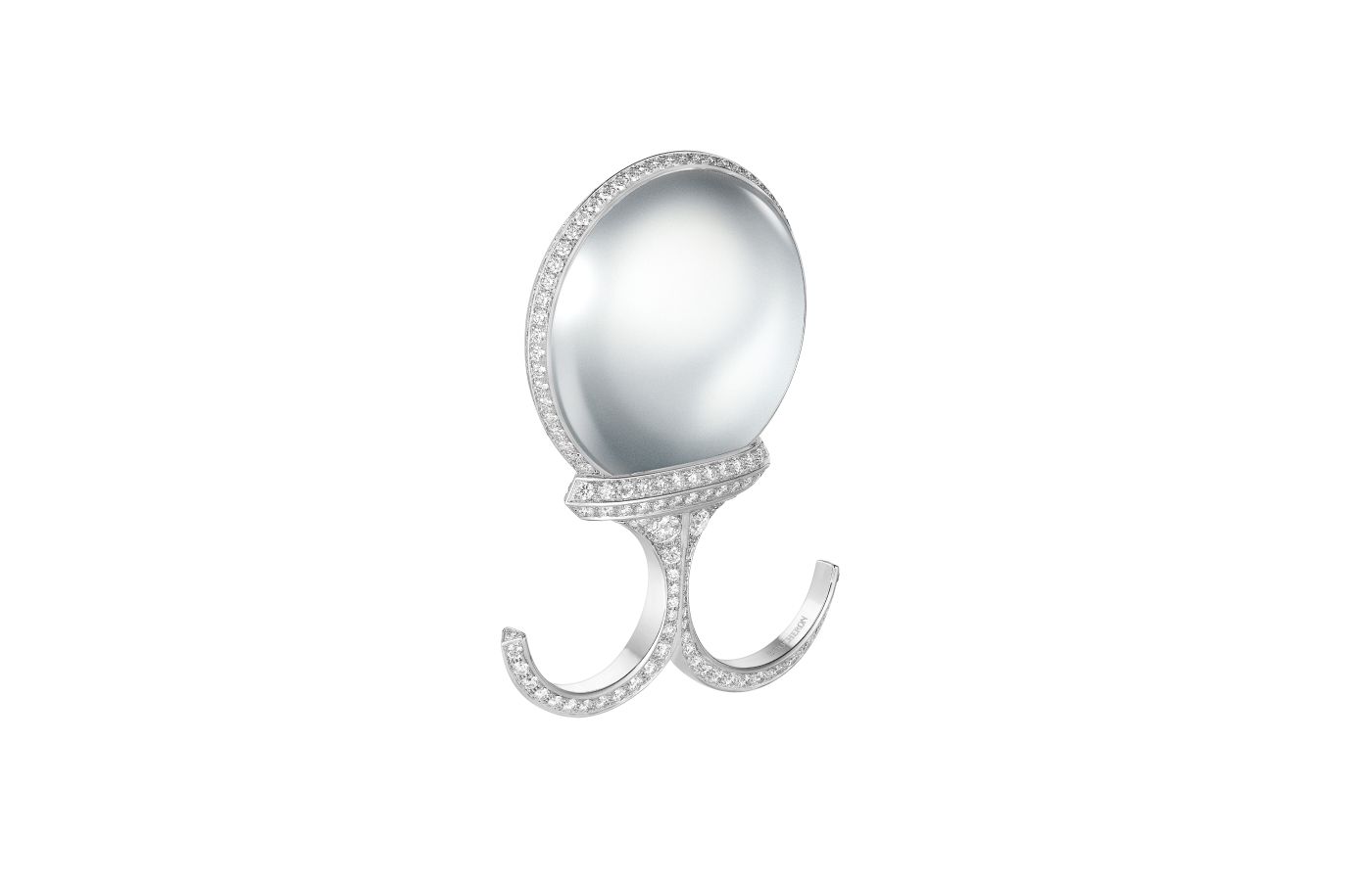 Boucheron Pearl Soap Bubble ring with diamonds, mother of pearl and sapphire glass in aluminum and white gold, from the More is More High Jewellery collection