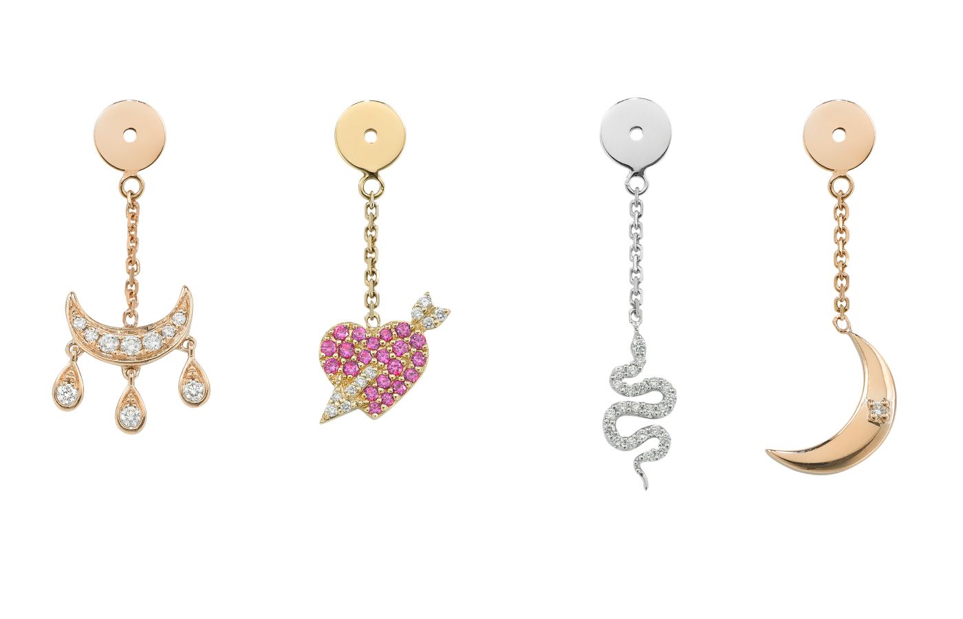  A selection of Robinson Pelham WishBacks set with diamonds and pink sapphires in 14k gold