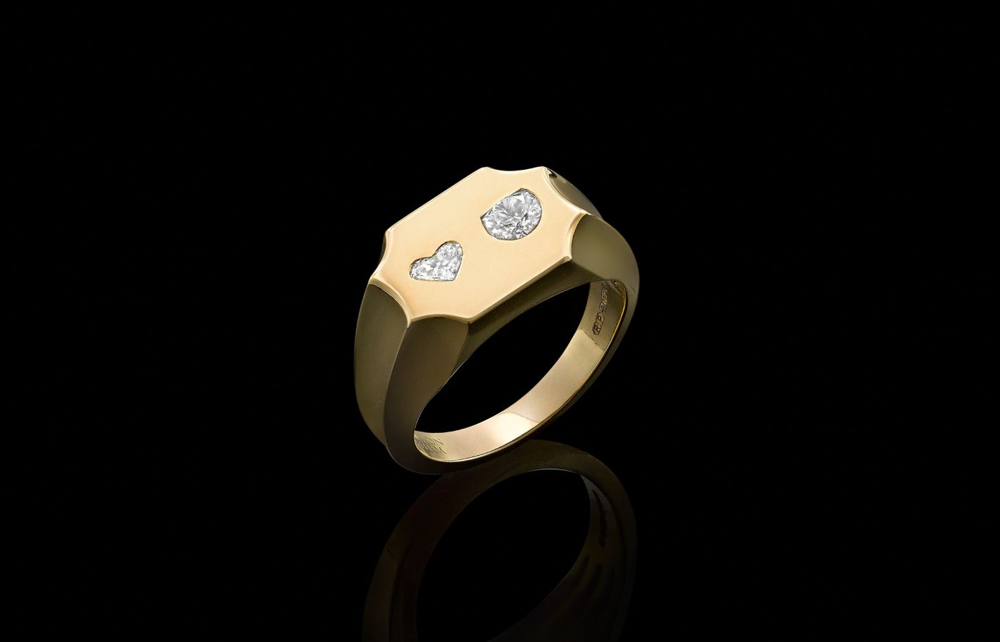  Robinson Pelham Love U signet ring with custom-cut diamonds in 18k yellow gold, part of the Love Is All Around collection