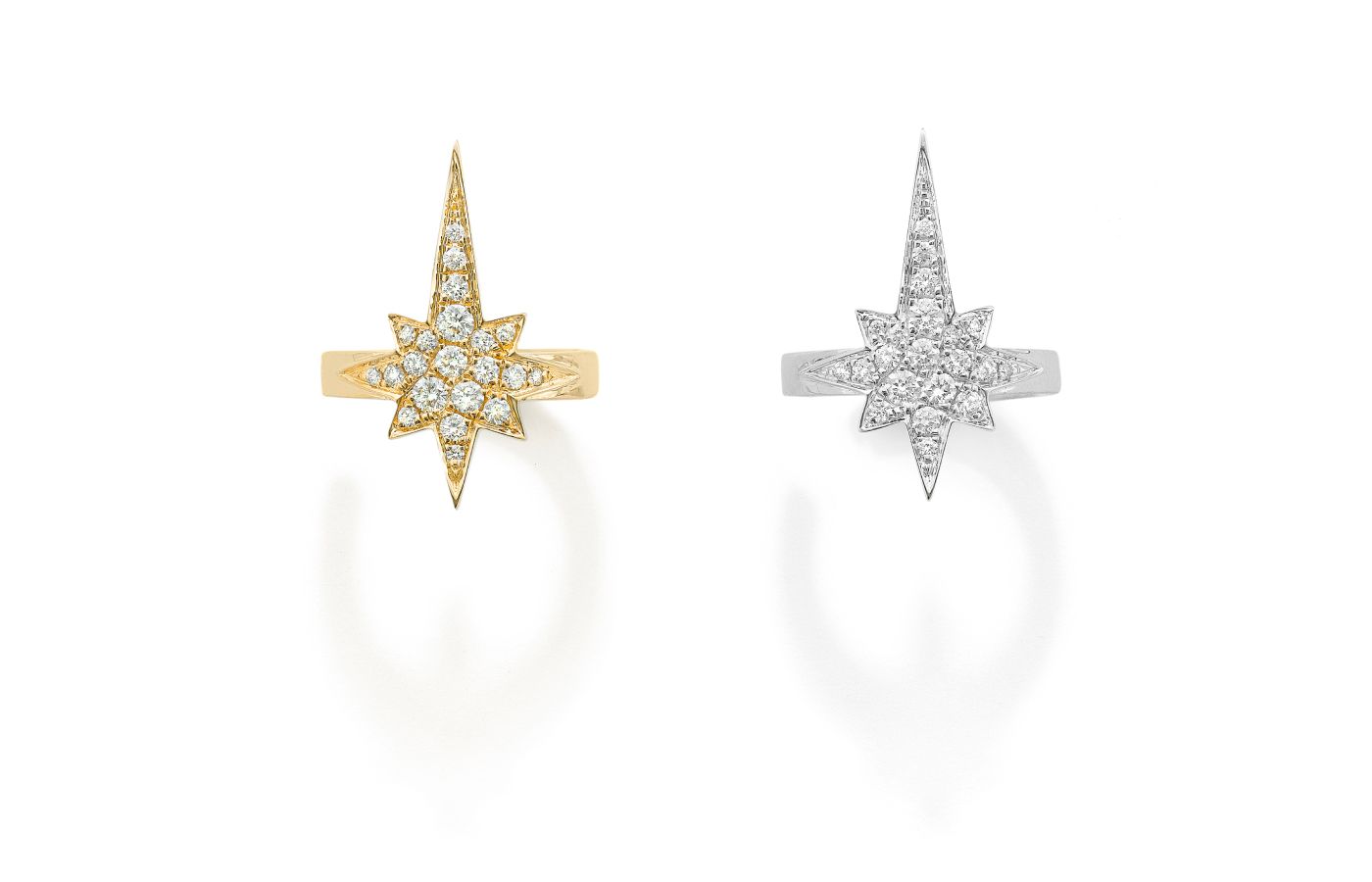 Robinson Pelham North Star cuff earrings with diamonds in 14k yellow and white gold