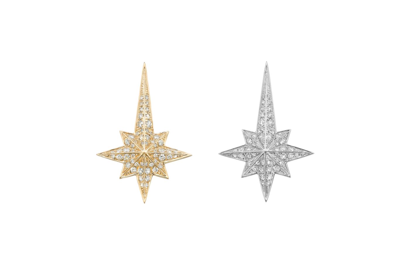 Robinson Pelham North Star stud earrings with diamonds in 14k yellow and white gold
