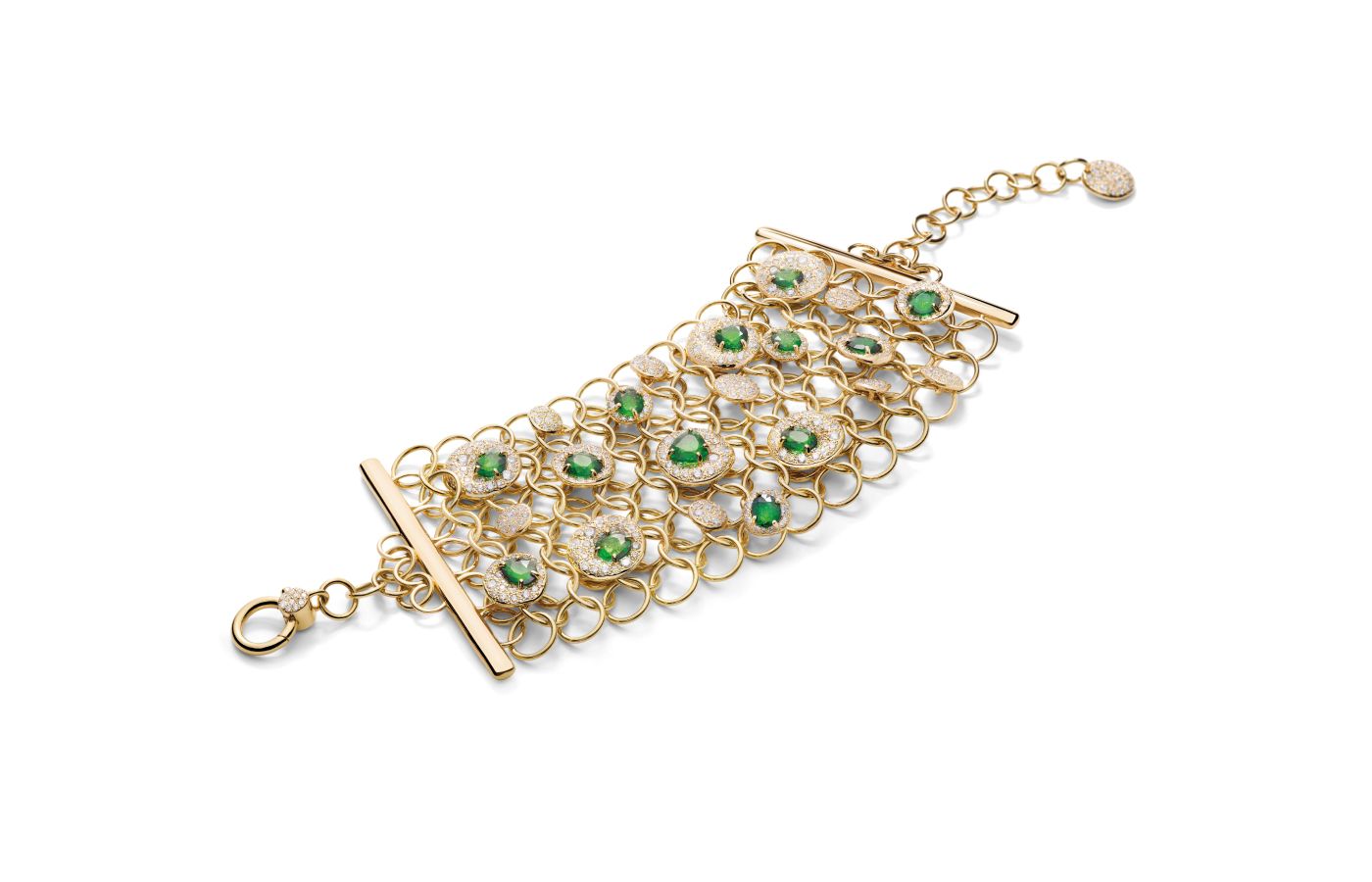  Pomellato Urban Bloom bracelet in yellow gold, tsavorites and diamonds from the Ode to Milan High Jewellery collection