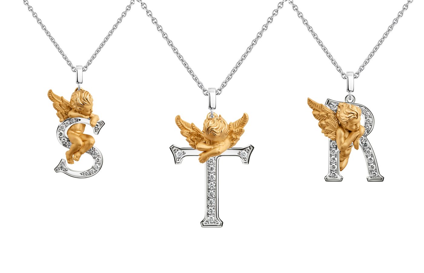  The letters ‘S’, ‘T’ and ‘R’ with diamonds in 18k white and yellow gold from the new Carrera y Carrera My Angel collection