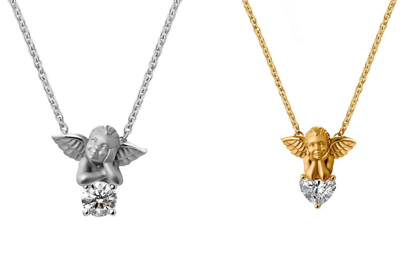  Carrera y Carrera pendants with round brilliant-cut and heart-shaped diamonds in 18k white and yellow gold from the My Angel collection