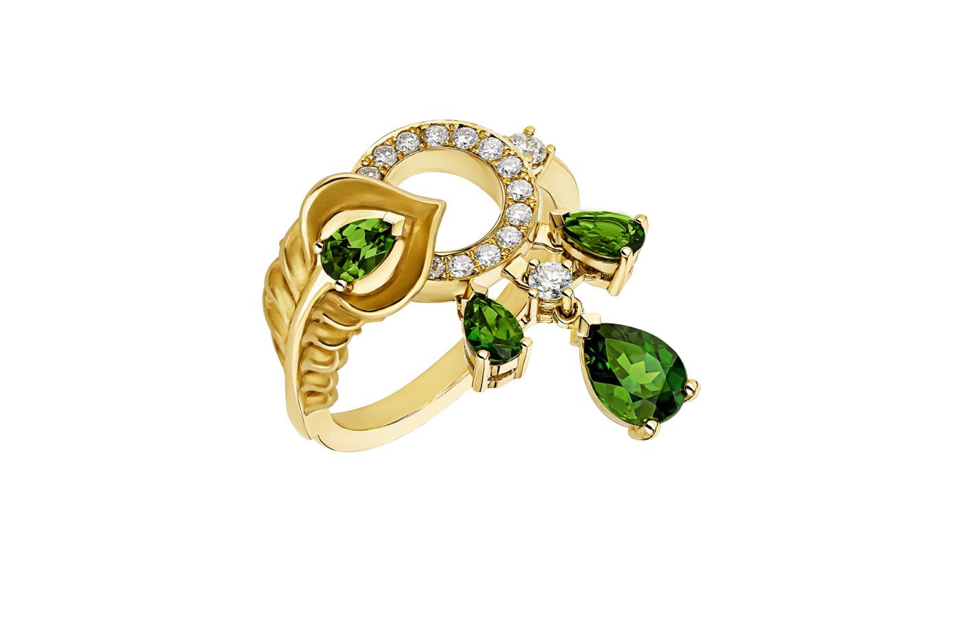  Carrera y Carrera Mistral ring from the Origen collection with diopsites and diamonds in 18k yellow gold 