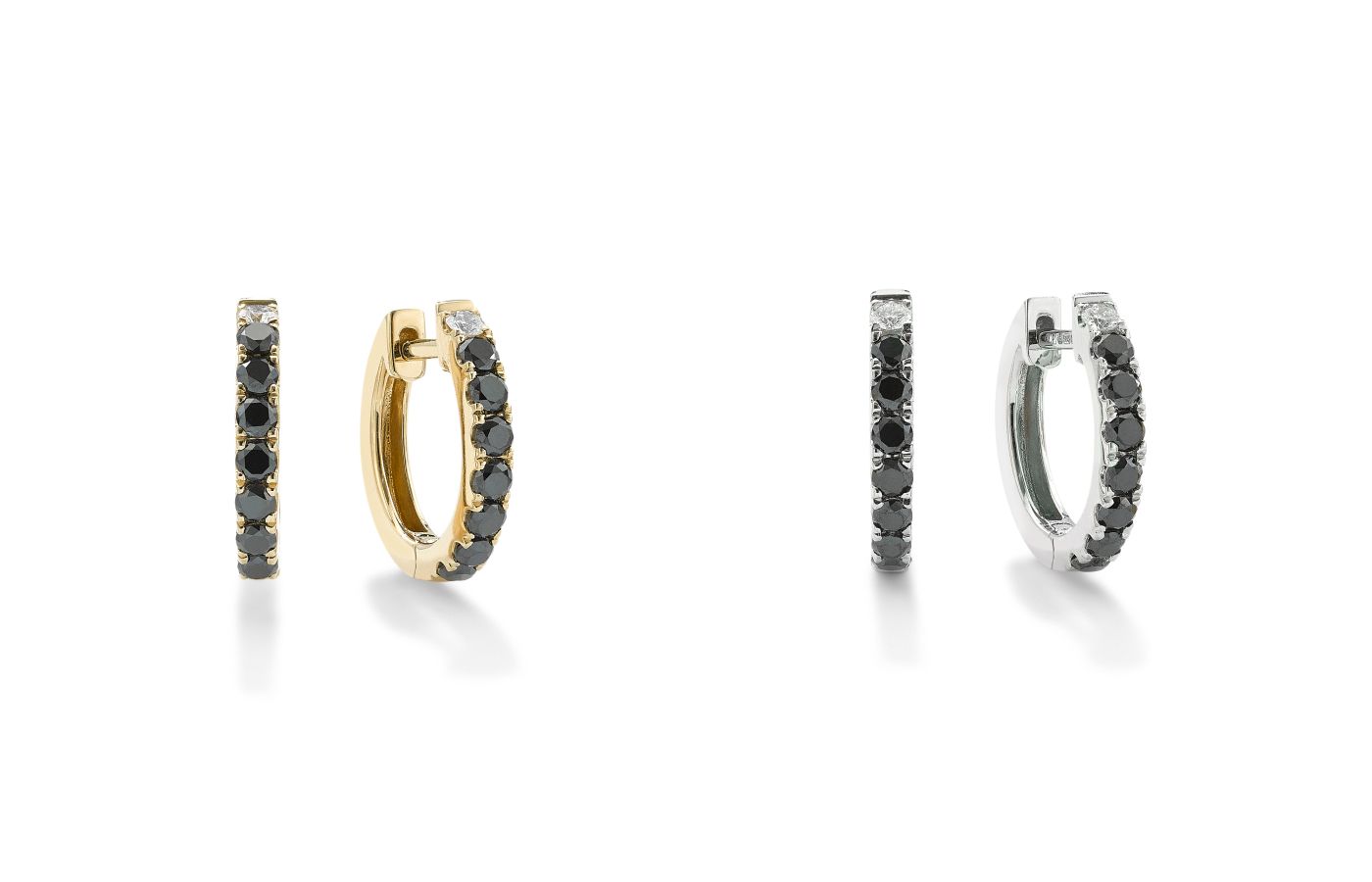 Robinson Pelham Orb Hoop earrings with black and colourless diamonds in 14k white and yellow gold