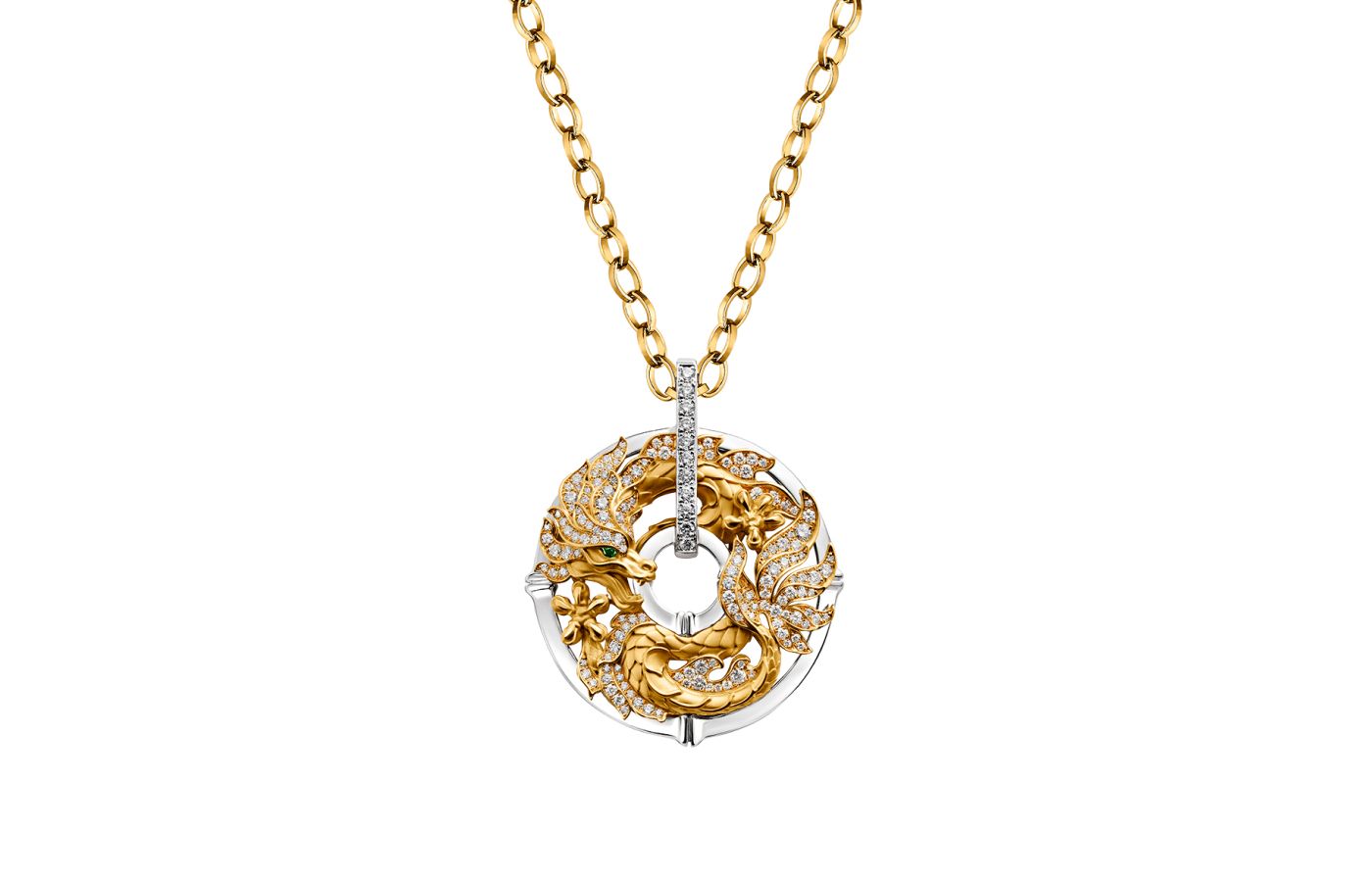 Carrera y Carrera New Shanghai Maxi Pavé pendant necklace with diamonds in 18k yellow and white gold