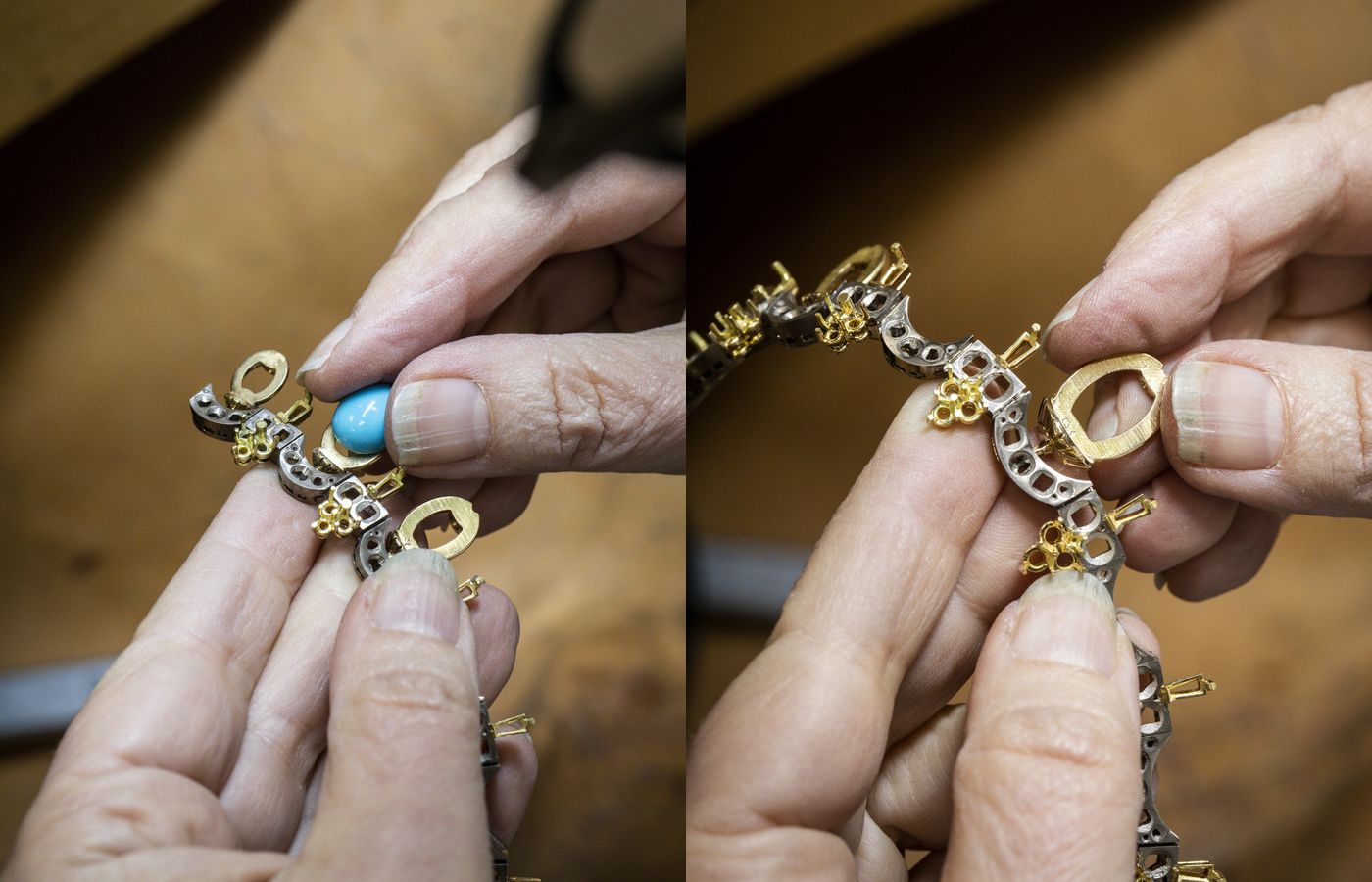 Making of the Van Cleef & Arpels Chant des Gondoliers necklace in gold, white gold, sapphires, turquoise and diamonds from Le Grand Tour High Jewellery collection
