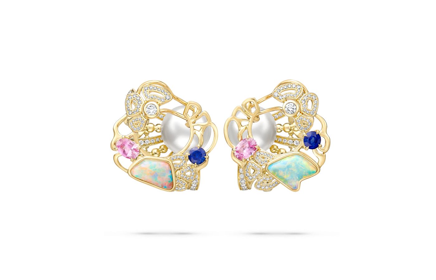  Boodles Barcelona earrings in gold, multi-coloured sapphires, opals and diamond from the Around Europe in 10 Days High Jewellery collection