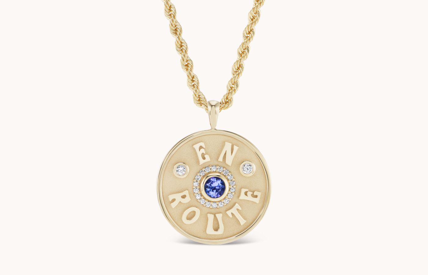 Marlo Laz En Route necklace in gold, tanzanite and diamond