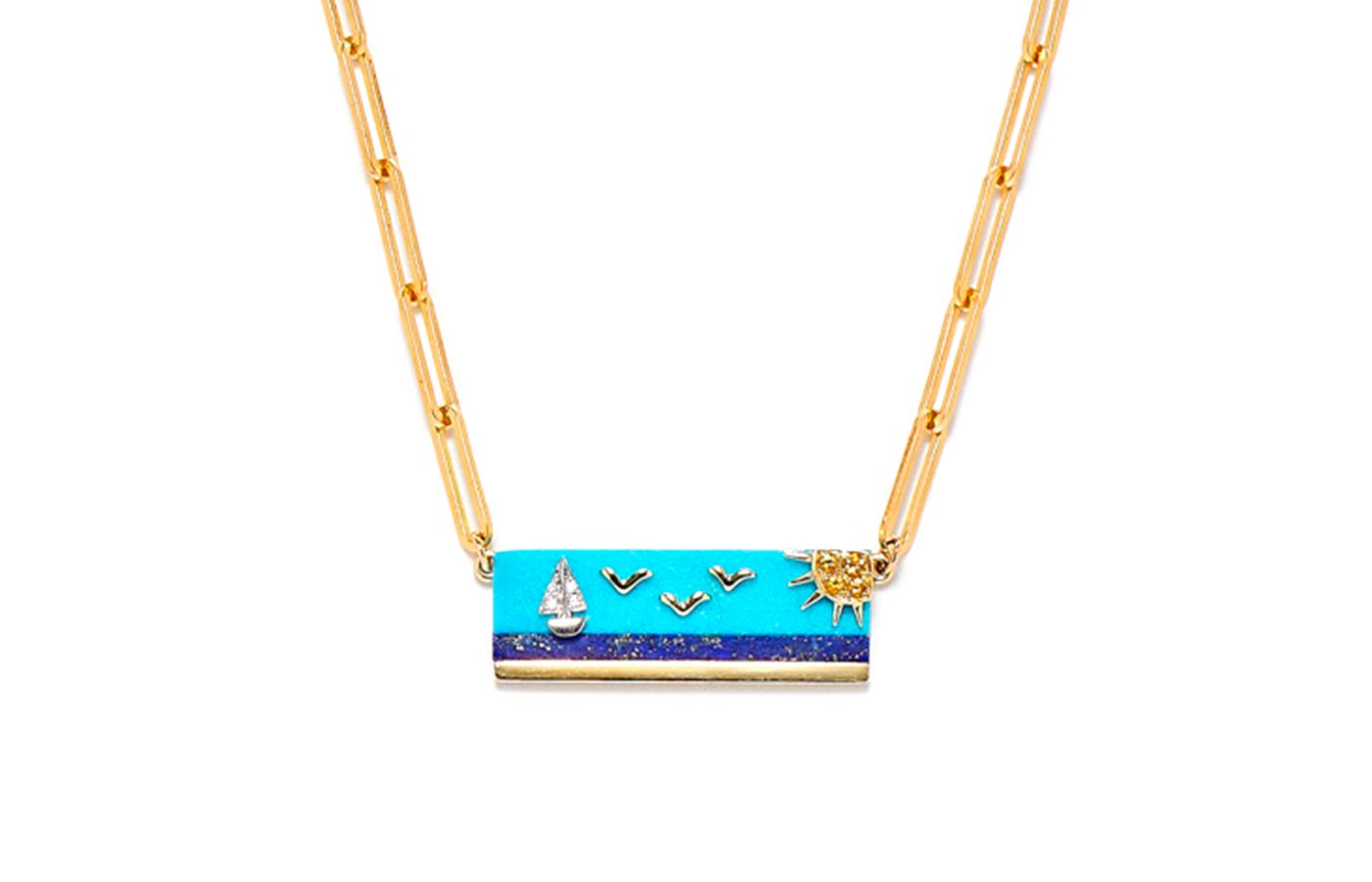  Yvonne Leon L'Échapée Belle necklace in gold, citrine, grey diamond, lapis lazuli and turquoise