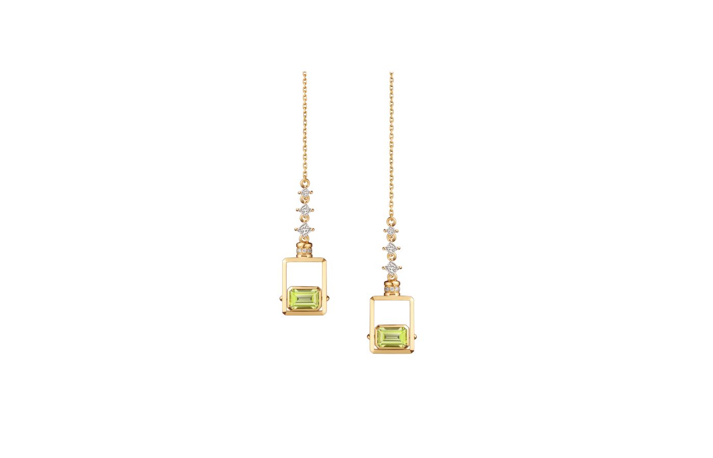  Zeemou Zeng drop earrings in gold, peridot and diamond from the Art of Travel collection