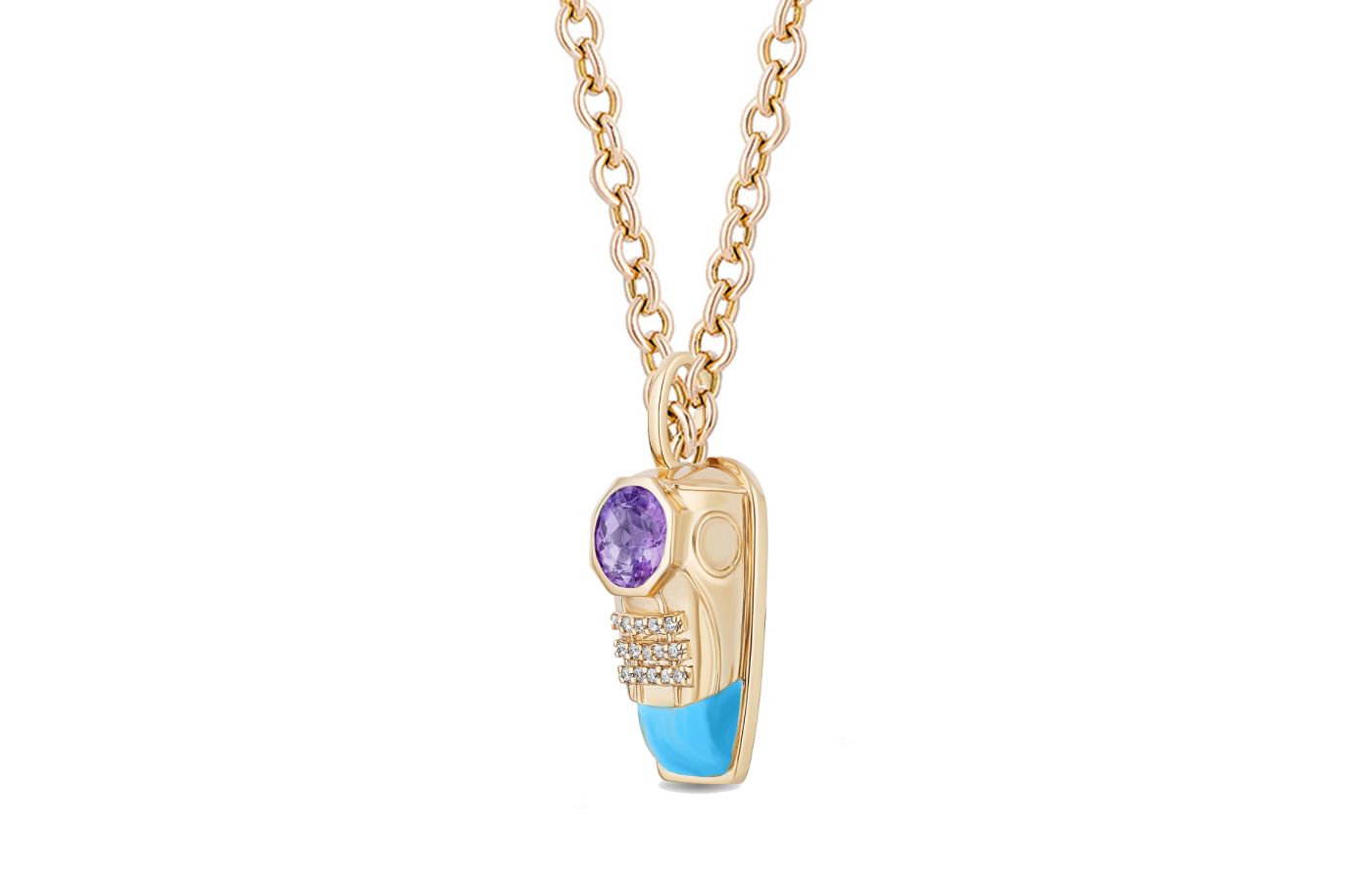  Mason and Journey pendant in gold, diamond and precious gemstones