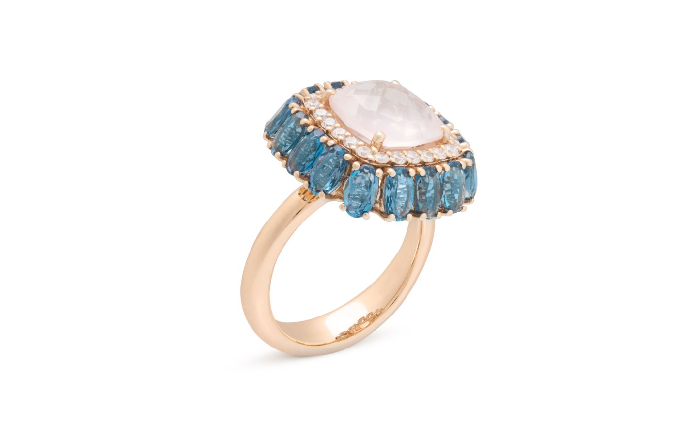 Miseno Procida ring with rose quartz, London blue topaz and diamonds in 18k rose gold