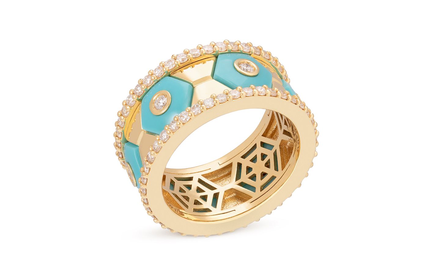  Miseno Baia ring in 18k yellow gold with white diamonds and turquoise