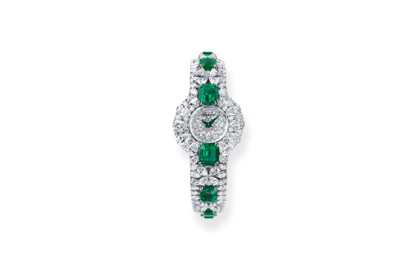  Chopard High Jewellery watch in white gold, emerald and diamond from the Red Carpet collection