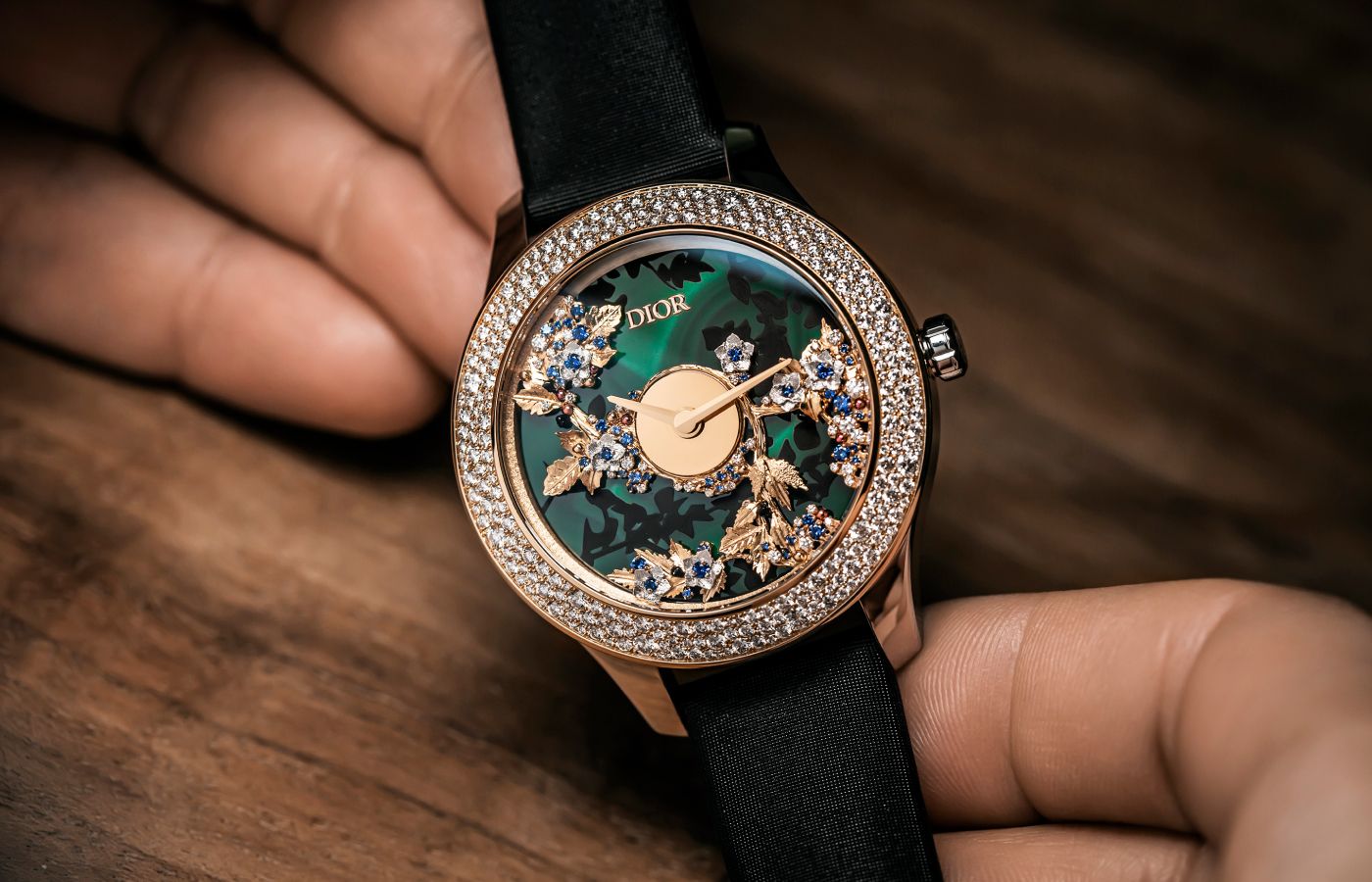 The Dior Grand Bal Milly La Nuit High Jewellery watch in rose gold, malachite, precious gemstones and diamonds 