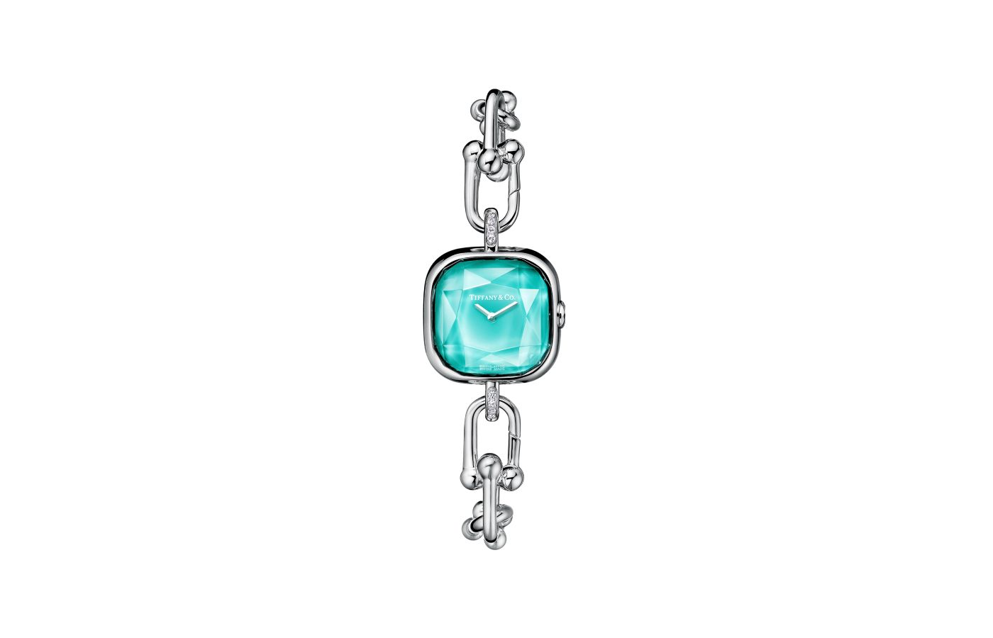 Tiffany & Co. HardWear watch in gauge links with diamond accents and a Tiffany Blue® lacquer dial