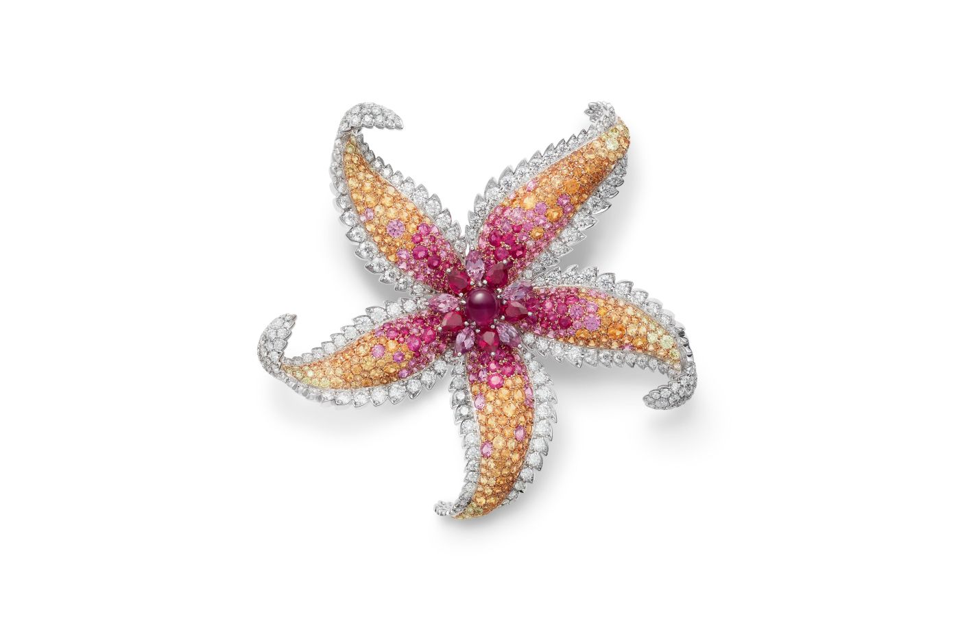  Mikimoto high jewellery brooch in white gold, precious coloured gemstones and diamond from the Praise to the Sea collection