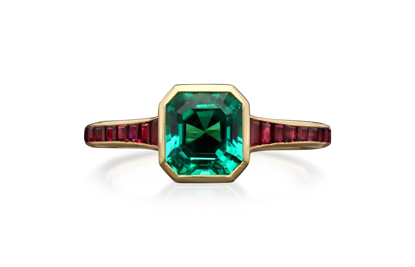  Hancocks 1.29-ct Emerald-cut Colombian no oil emerald with ruby shoulders