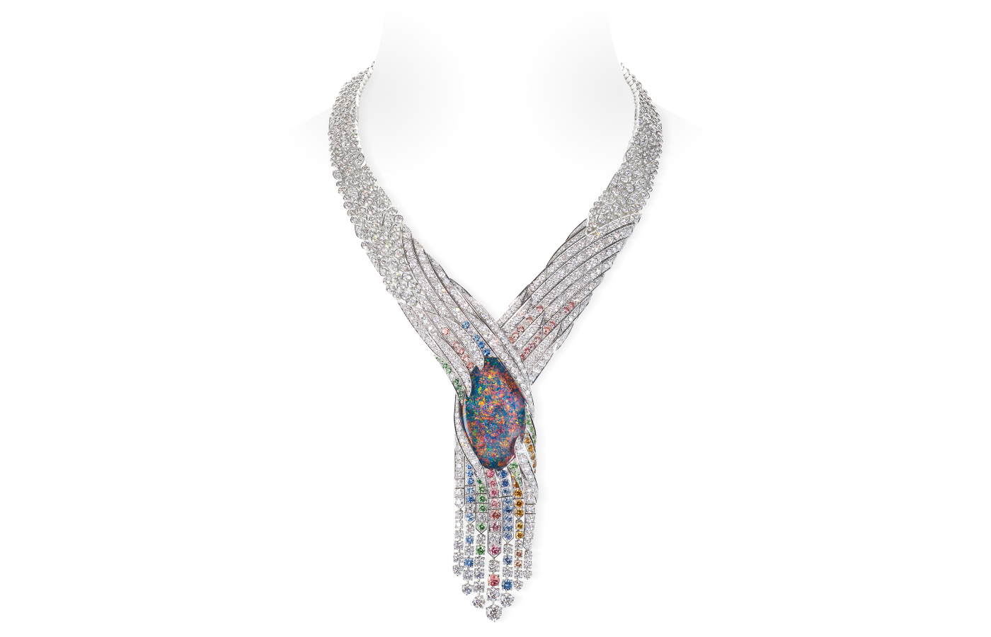  Chaumet Ecorce high jewellery necklace in white gold, sapphire and diamond, featuring a 50.61-ct black Australian opal from Le Jardin de Chaumet collection