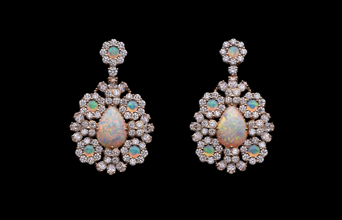  Dior Joaillerie high jewellery earrings in pink gold, white opal and diamond from Les Jardins de la Couture collection 