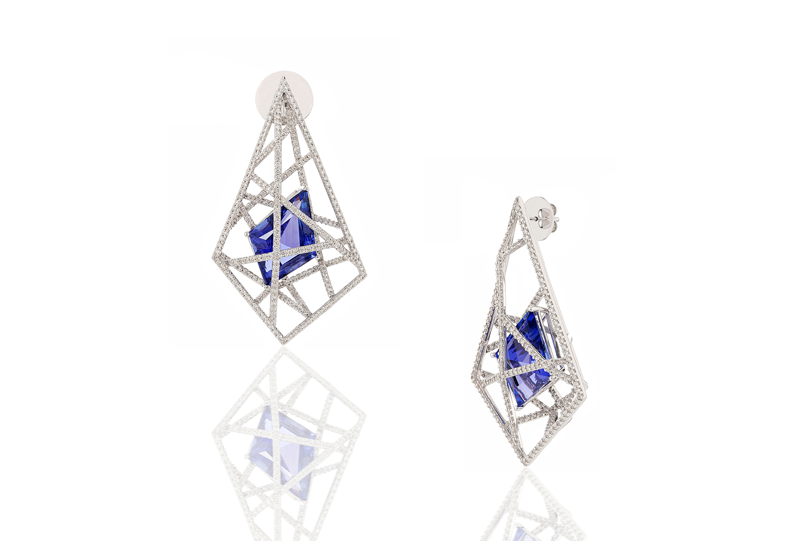  Hazoorilal Legacy Legacy tanzanite earrings with trapeze-shaped gems in 18k white gold 