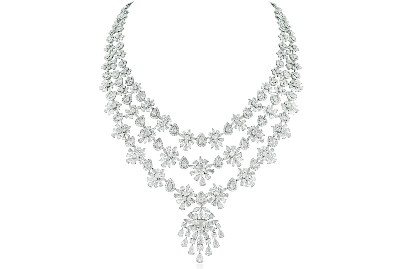  A Hazoorilal Legacy three-row necklace set with colourless diamonds 