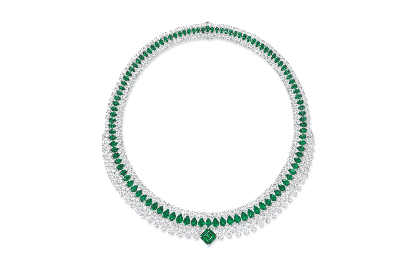  Harry Winston The Baroness necklace in white gold, emerald and diamond from the Royal Adornments collection