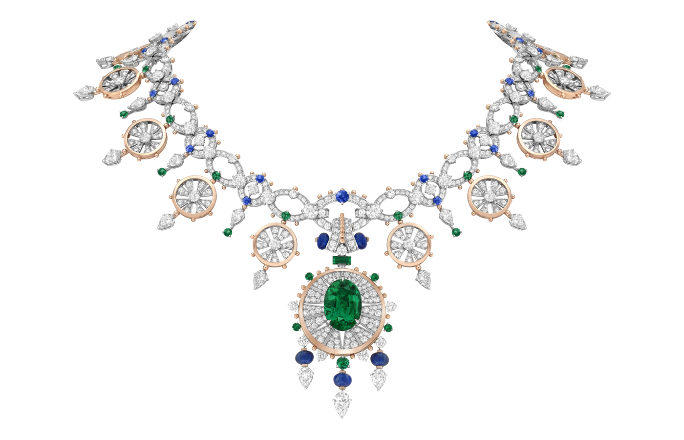  Van Cleef & Arpels Piazza Divina necklace with a 13.09-carat Ethiopian emerald from the Rome set of the Le Grand Tour High Jewellery collection 