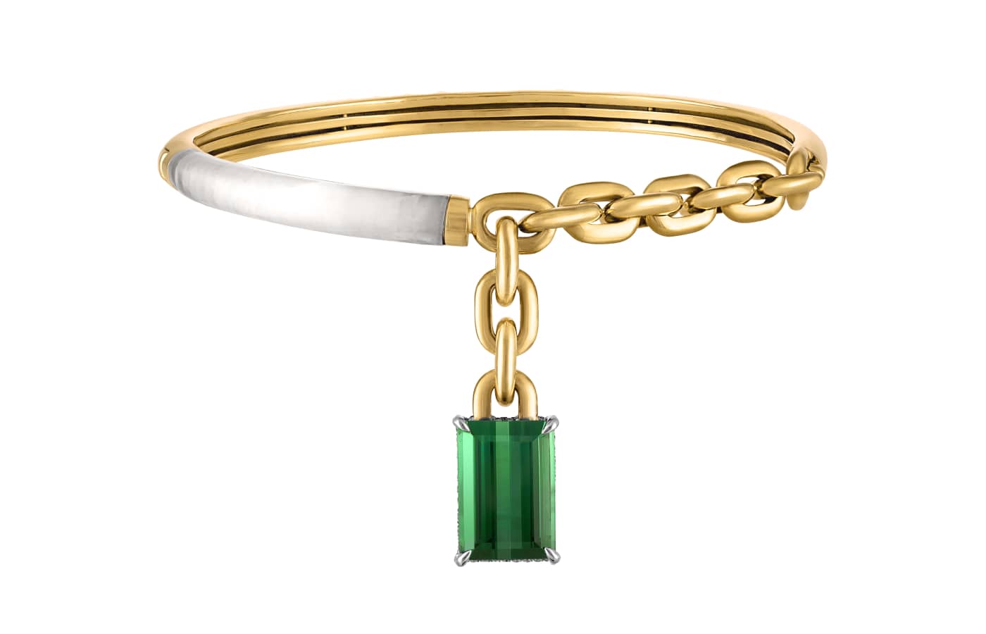Ana Khouri x Christie’s necklace with rock crystal and green tourmaline in yellow gold 