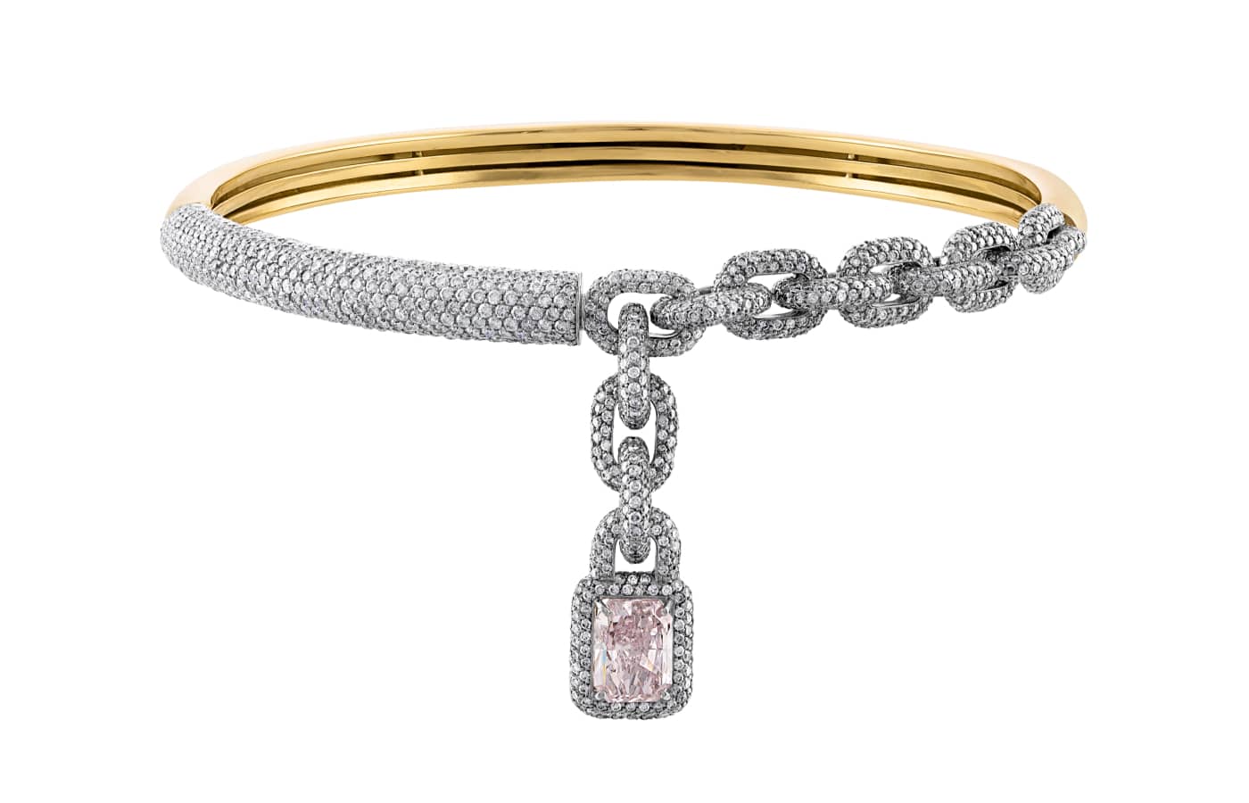  Ana Khouri x Christie’s necklace with diamonds and a pink diamond drop, set in yellow gold 