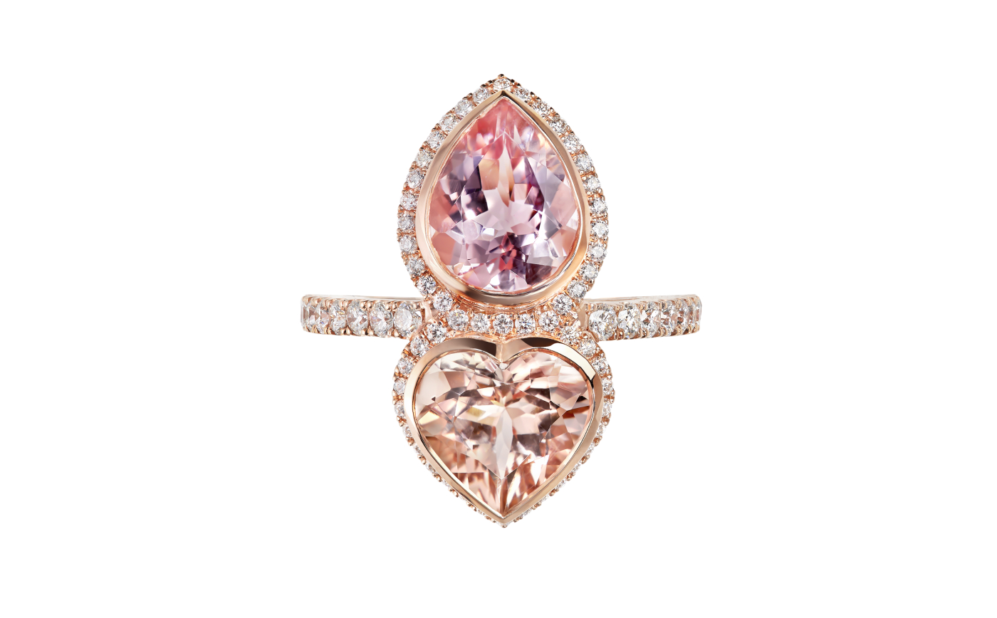 Sabine Roemer Heart’s Connection ring in rose gold, morganite and diamond from the Superwoman ring collection