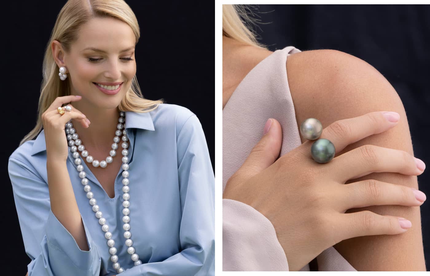 Models wearings pearl jewels from the Bubble collection by Sean Gilson for Assael