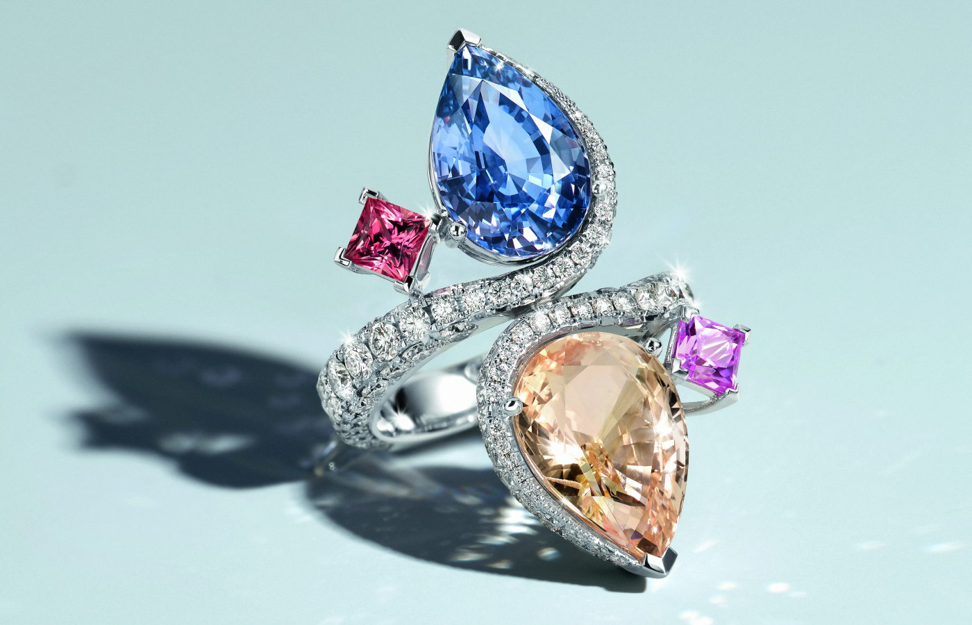  Bucherer Fine Jewellery Pastello Confetti ring in white gold, multicolour sapphires and diamonds 