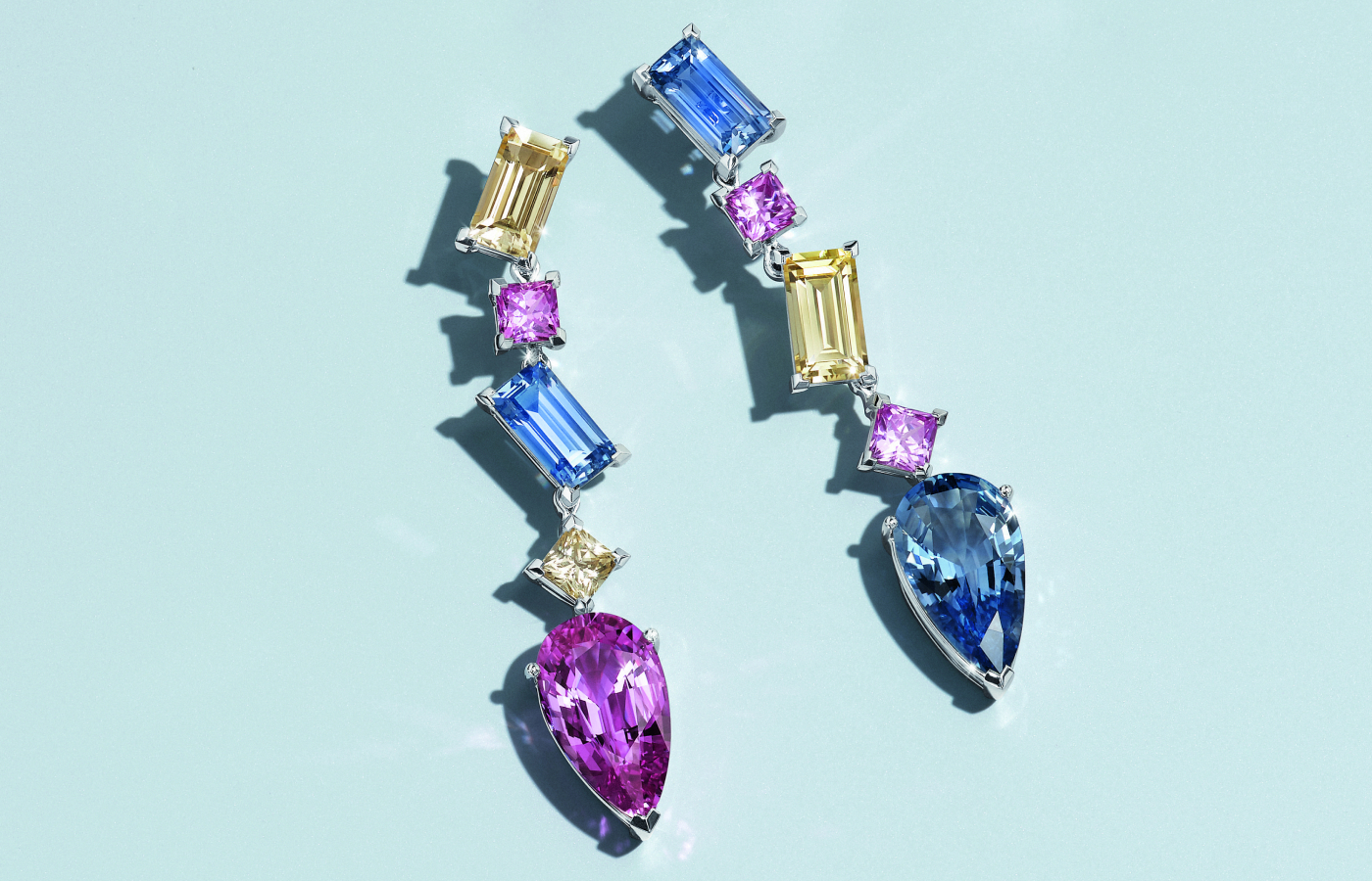  Bucherer Fine Jewellery Pastello Confetti earrings in white gold, multicolour sapphires and diamonds 