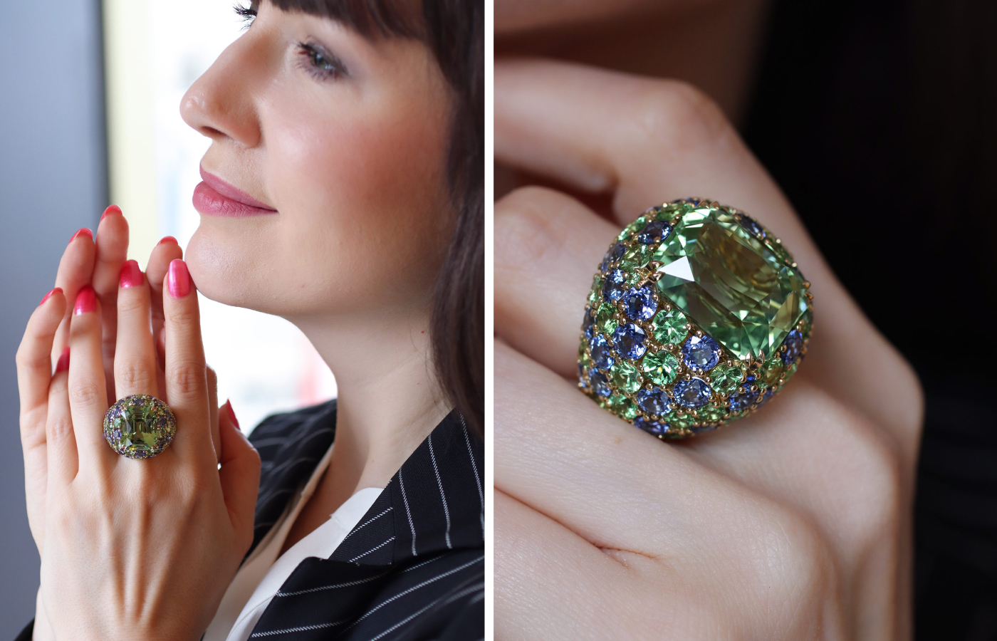  Katerina Perez wearing a selection of Bucherer Fine Jewellery cocktail rings 