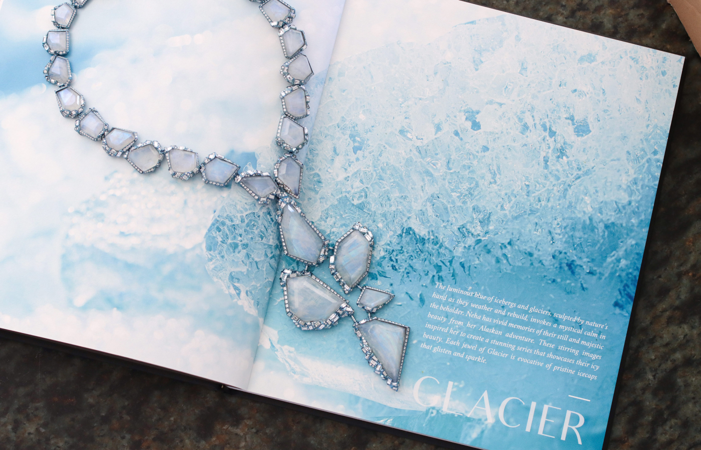 Neha Dani Tazlina Glacial necklace in blue moonstone and diamond